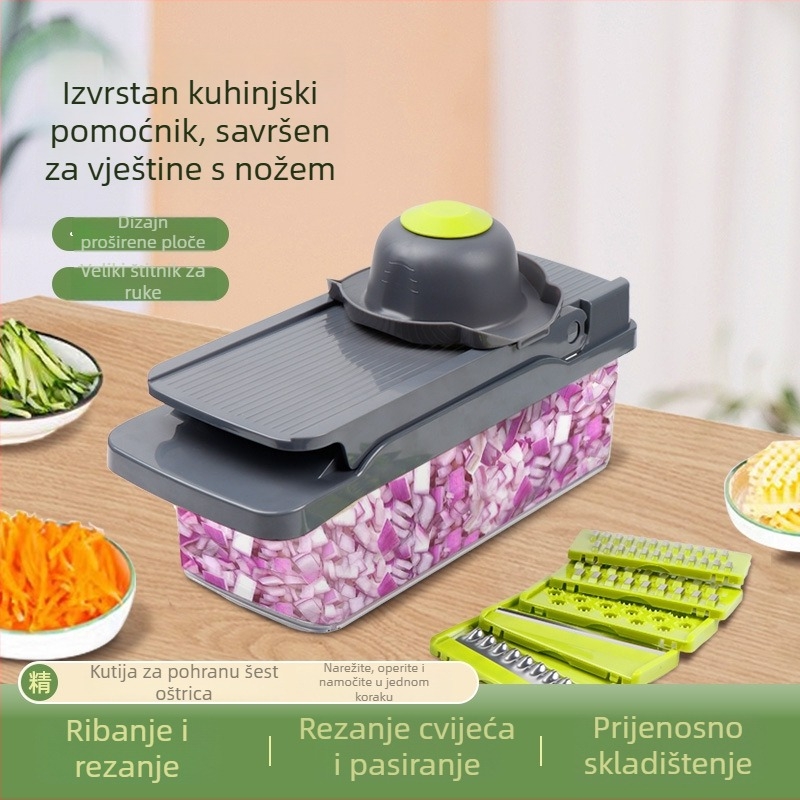 Višenamjenski kuhinjski rezač za povrće i voće – naribavanje, sjeckanje na kockice i rezanje na ploške.