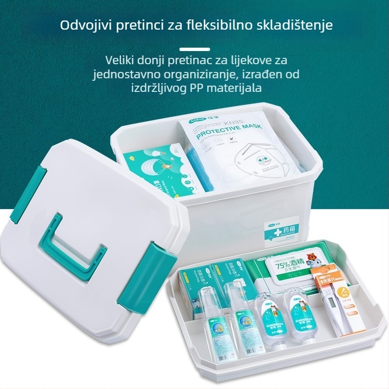 Kefu obiteljska medicinska kutija – velik kapacitet, plastična, s više pretinaca, prijenosna