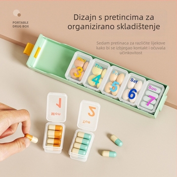 Prijenosni organizator lijekova za sedam dana s zatvorenim pretincima za tablete