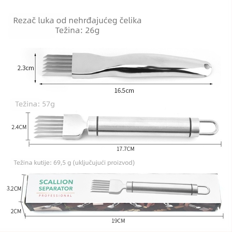 Rezač luka od nehrđajućeg čelika 304 — višenamjenski kuhinjski alat za sjeckanje luka na trakice i ploške