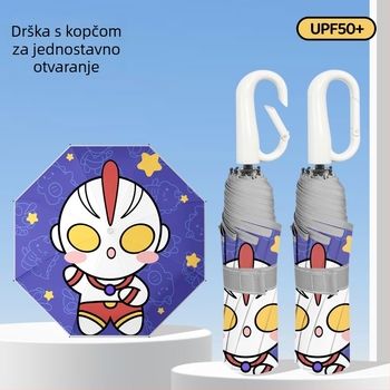 Dječji sklopivi kišobran s kopčom, reflektirajućim trakovima, UV zaštita, kompaktan za učenike osnovne škole
