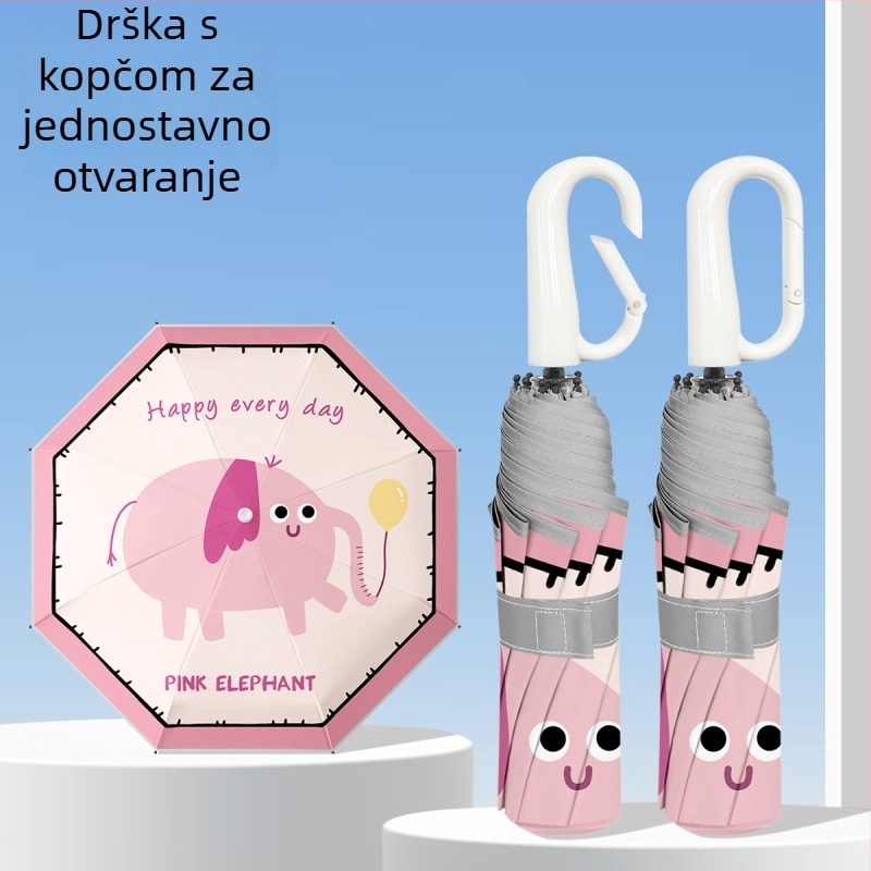 Dječji sklopivi kišobran s kopčom, reflektirajućim trakovima, UV zaštita, kompaktan za učenike osnovne škole