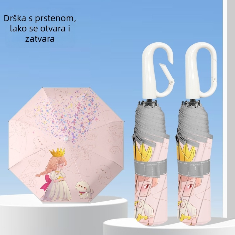 Dječji sklopivi kišobran s kopčom, reflektirajućim trakovima, UV zaštita, kompaktan za učenike osnovne škole