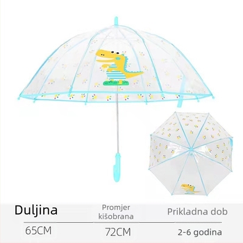 Prozirni dječji kišobran s ravnim rebrima, debeli PVC, lagan, duga drška