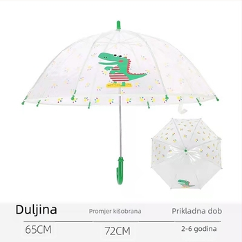 Prozirni dječji kišobran s ravnim rebrima, debeli PVC, lagan, duga drška