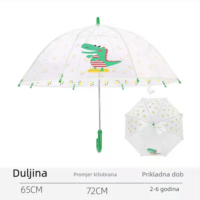 Prozirni dječji kišobran s ravnim rebrima, debeli PVC, lagan, duga drška