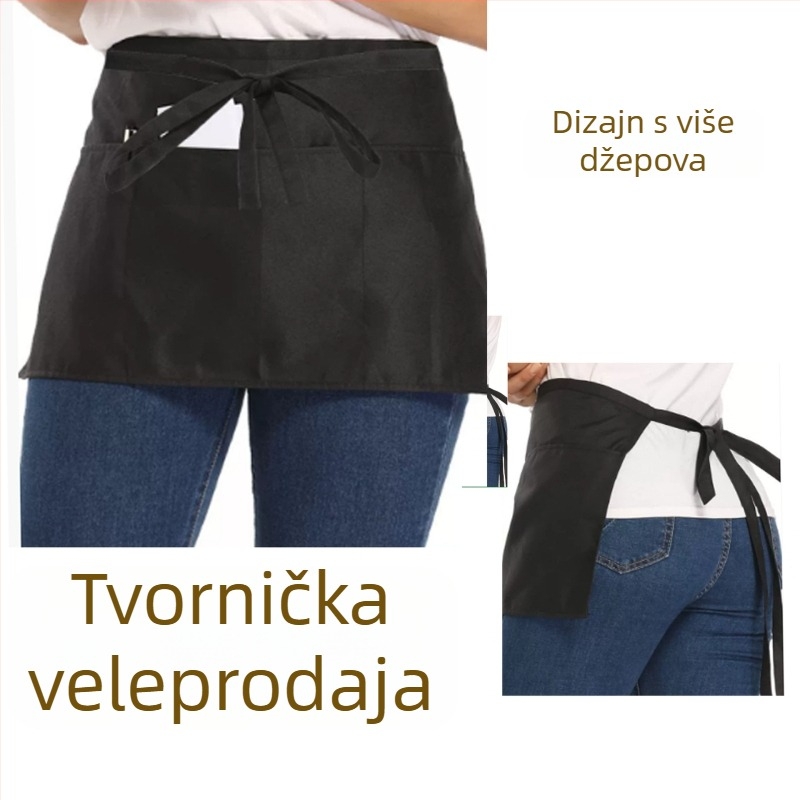 Pregača bez rukava, pola duljine, s tri džepa, vodootporna, crna