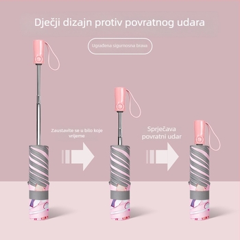 Dječji kišni i sunčani kišobran, automatsko otvaranje, sigurnosno protiv odskakanja, sklapanje s trodijelnim dizajnom, crtani motiv, UV zaštita, za osnovnu školu i vrtić