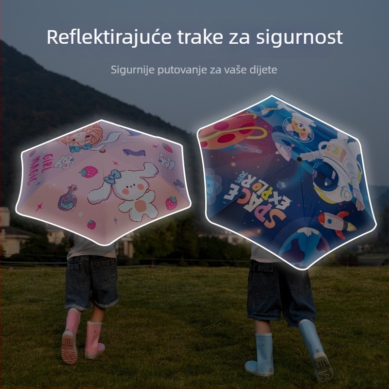Dječji kišni i sunčani kišobran, automatsko otvaranje, sigurnosno protiv odskakanja, sklapanje s trodijelnim dizajnom, crtani motiv, UV zaštita, za osnovnu školu i vrtić