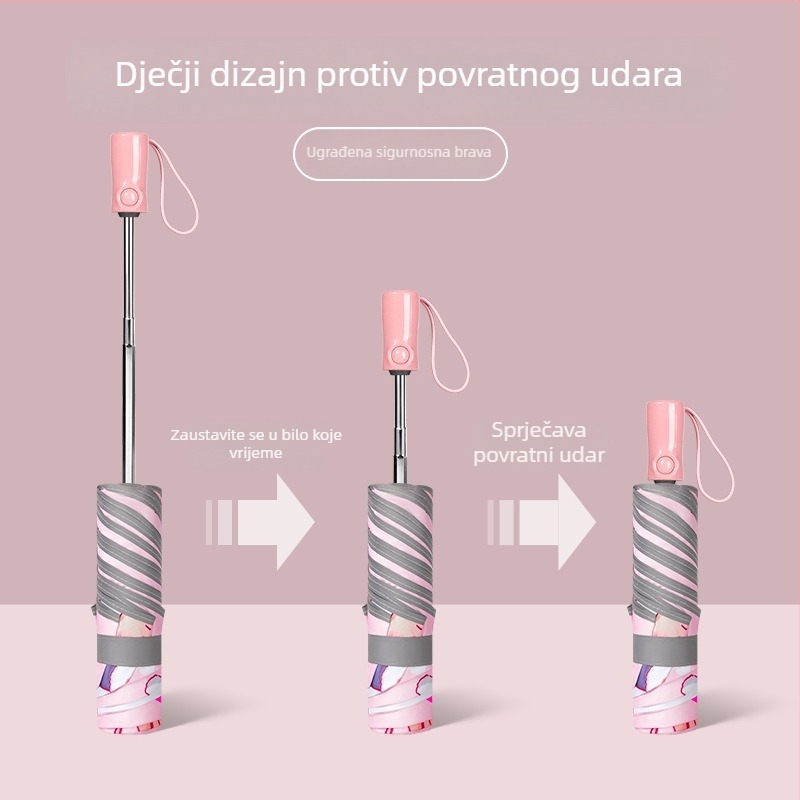 Dječji kišni i sunčani kišobran, automatsko otvaranje, sigurnosno protiv odskakanja, sklapanje s trodijelnim dizajnom, crtani motiv, UV zaštita, za osnovnu školu i vrtić