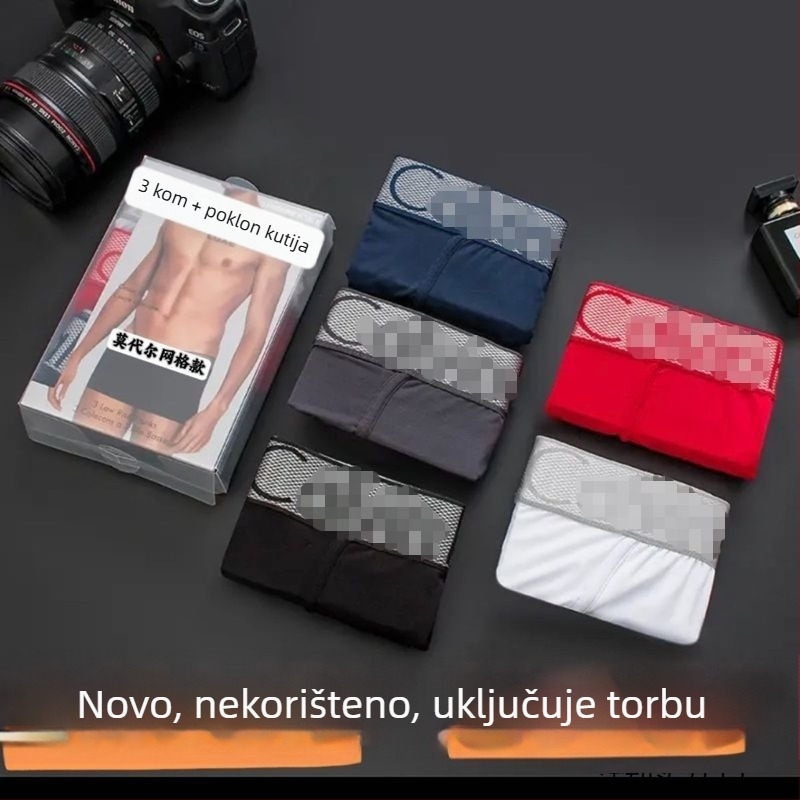Ucko muške bokserice od modala, srednje visine struka, mrežasti materijal, 3-kom u poklon kutiji