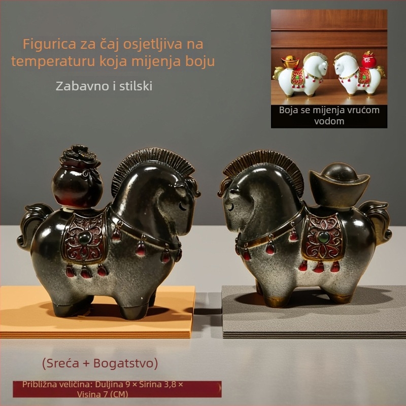 Čajni ljubimac s promjenom boje, kineskog stila Tang konj koji privlači bogatstvo, pogodna za setove za čaj, čajne podloge i dodatke, premium čajni ljubimac