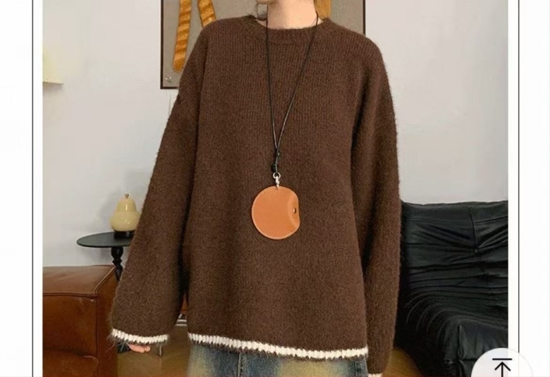 Ženski pleteni pulover s okruglim izrezom, jesen-zima, retro kontrastne boje, opuštena ležerna silueta, gusti topli pleteni komad
