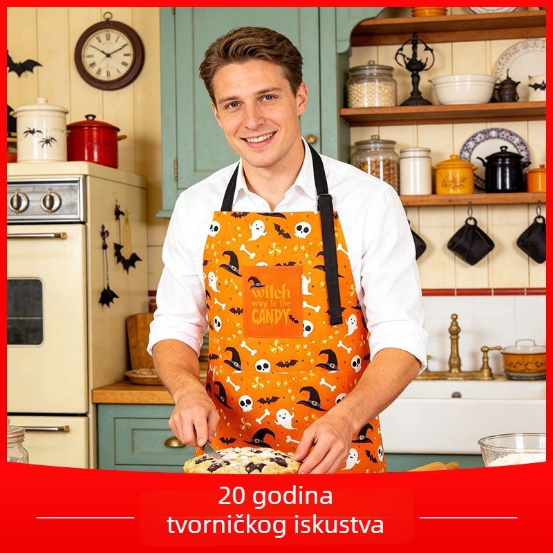 Halloween karikatura kuhinjska pregača, vodootporna, 100% pamuk, bez rukava