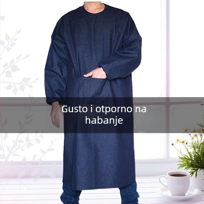 Denim zástara s rukavima, otporna na habanje, pamuk-poliester smjesa, zaštitna radna odjeća, za odrasle, veličina XL, obostrani dizajn