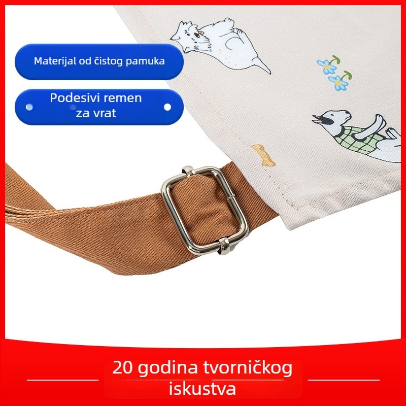 Kuhinjska pregača s motivom psa u crtanom stilu, 100% pamuk, podesiva