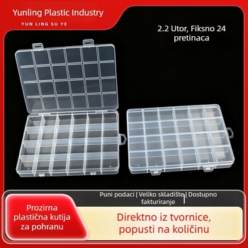 Plastična kutija za pohranu s 24 odjeljka za perle s poklopcem