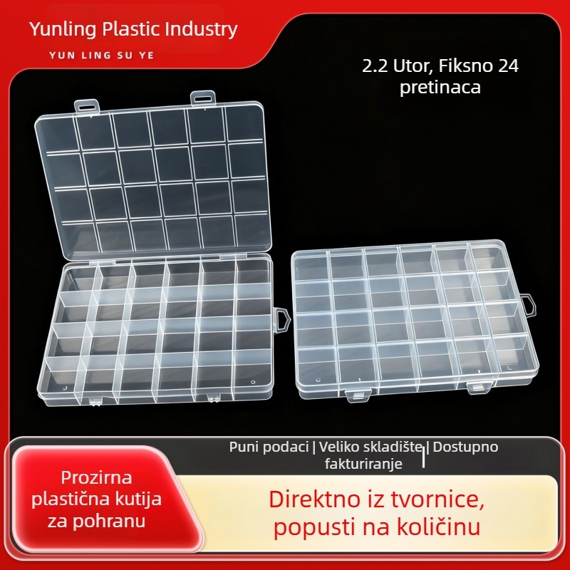 Plastična kutija za pohranu s 24 odjeljka za perle s poklopcem