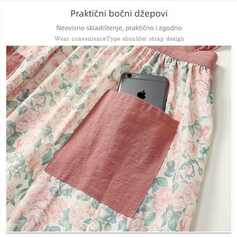 Pamučna pregača s cvjetnim uzorkom, prozračna, moderan minimalistički dizajn, jedna veličina, za kućnu i profesionalnu upotrebu