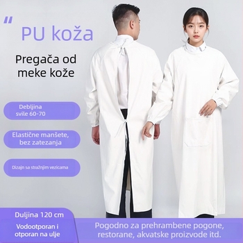 Bijeli PU kožni pregača s rukavima, vodootporna i otporna na mrlje, obostrana dugačka pregača za obradu ribe i vodnih proizvoda