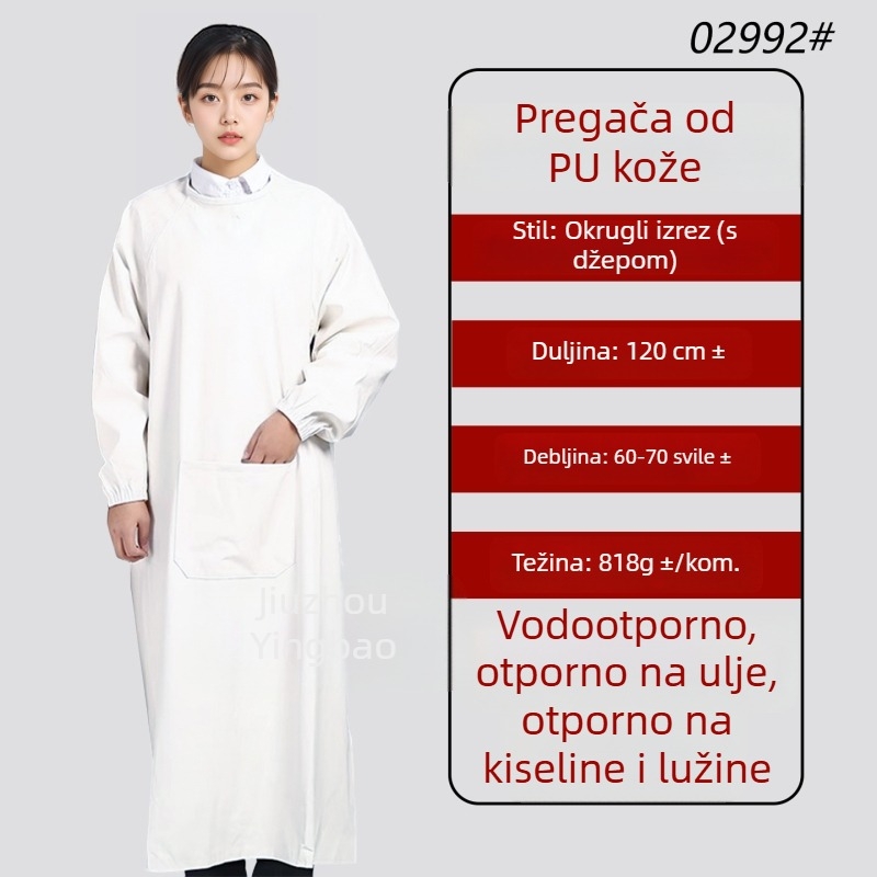 Bijeli PU kožni pregača s rukavima, vodootporna i otporna na mrlje, obostrana dugačka pregača za obradu ribe i vodnih proizvoda