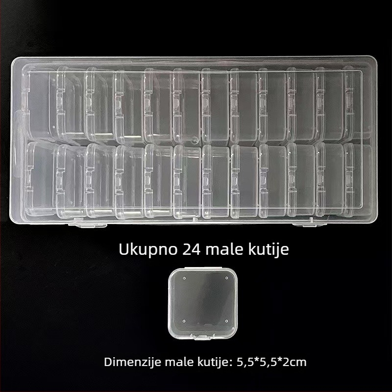 Prozirna pravokutna kutija s 24+1 pretinaca za pohranu perli za DIY materijale za nakit