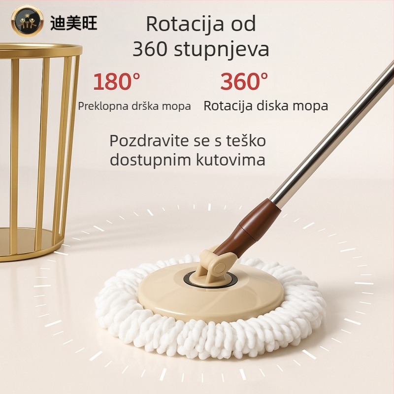 Dimewang Novi rotirajući mop s ladicom za vodu, bez ručnog pranja, integrirani spremnik za mop