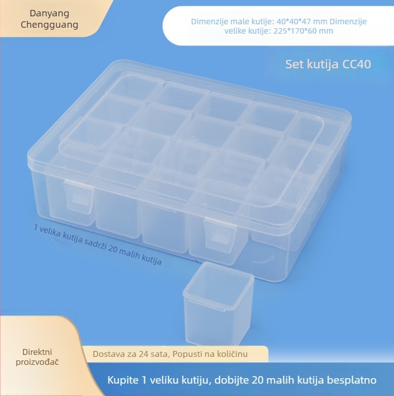 Prozirna plastična kutija s poklopcem za DIY dodatke, pakiranje perlica i vata za uklanjanje laka za nokte (PP)