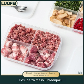 Četverokomponentna kutija za skladištenje u hladnjaku za marinirano meso, komadiće mesa i začine (mladi luk i đumbir)