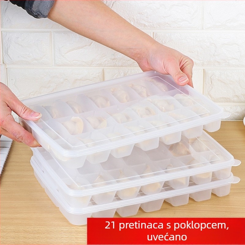 Kutija s 21 odjeljakom za knedle s poklopcem, kućna upotreba, skladištenje u hladnjaku za knedle i wontone