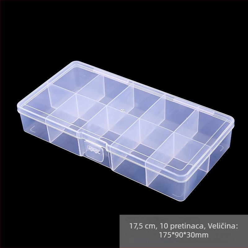 PP-plastična kutija za pohranu s 10 pretinaca, fiksna, za nakit, tips za nokte, perle, oprema za ribolov i metalne dijelove