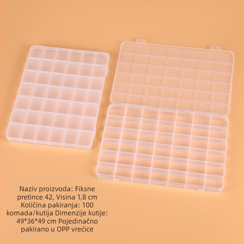 Plastična kutija s 42 pretinaca i mjestima za kartice za organiziranje perli, nakita i rhinestones za nokte