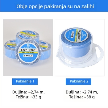 Ljepljiva traka za perike s prednjom mrežicom od čipke, plava, dvostruka, 2.54×3