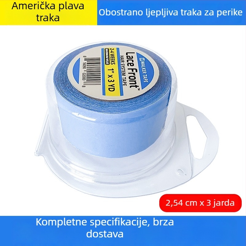 Ljepljiva traka za perike s prednjom mrežicom od čipke, plava, dvostruka, 2.54×3