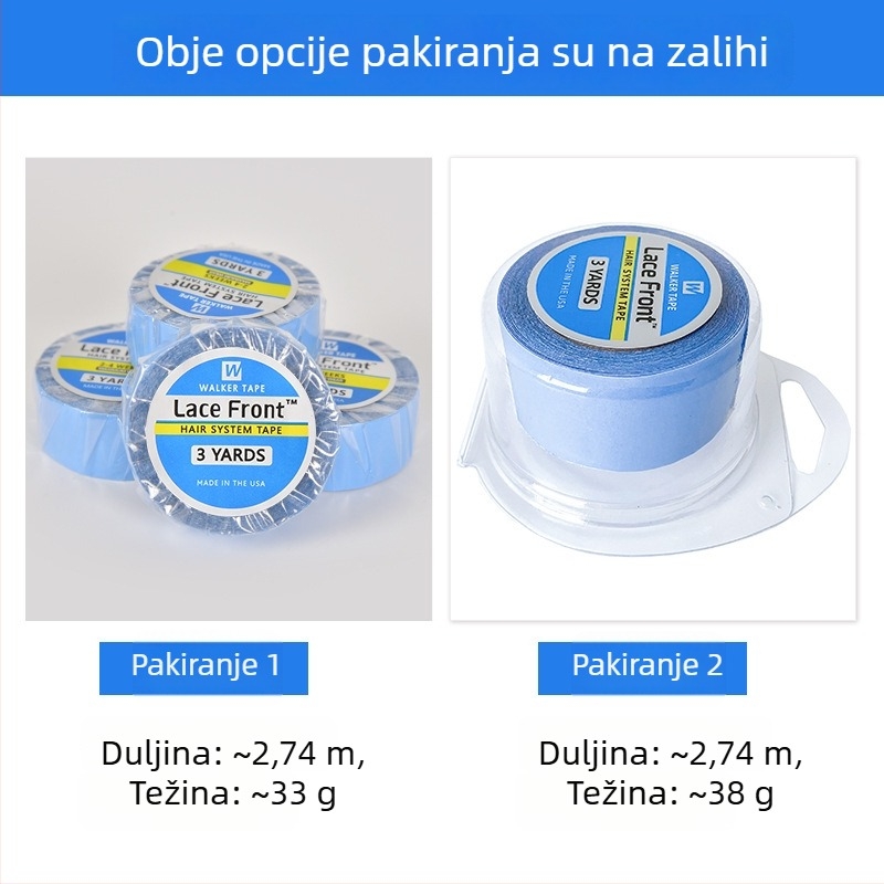 Ljepljiva traka za perike s prednjom mrežicom od čipke, plava, dvostruka, 2.54×3