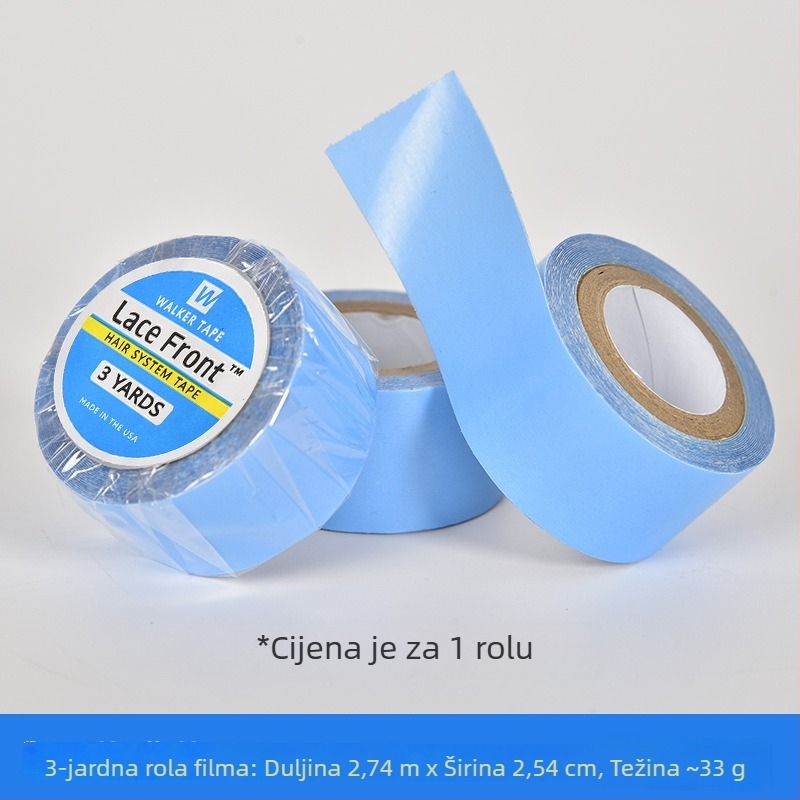 Ljepljiva traka za perike s prednjom mrežicom od čipke, plava, dvostruka, 2.54×3