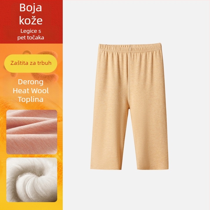 Ženske termalne hlače od vune i svile s flis podstavom, kapri dužine, bez šavova, jesen-zima