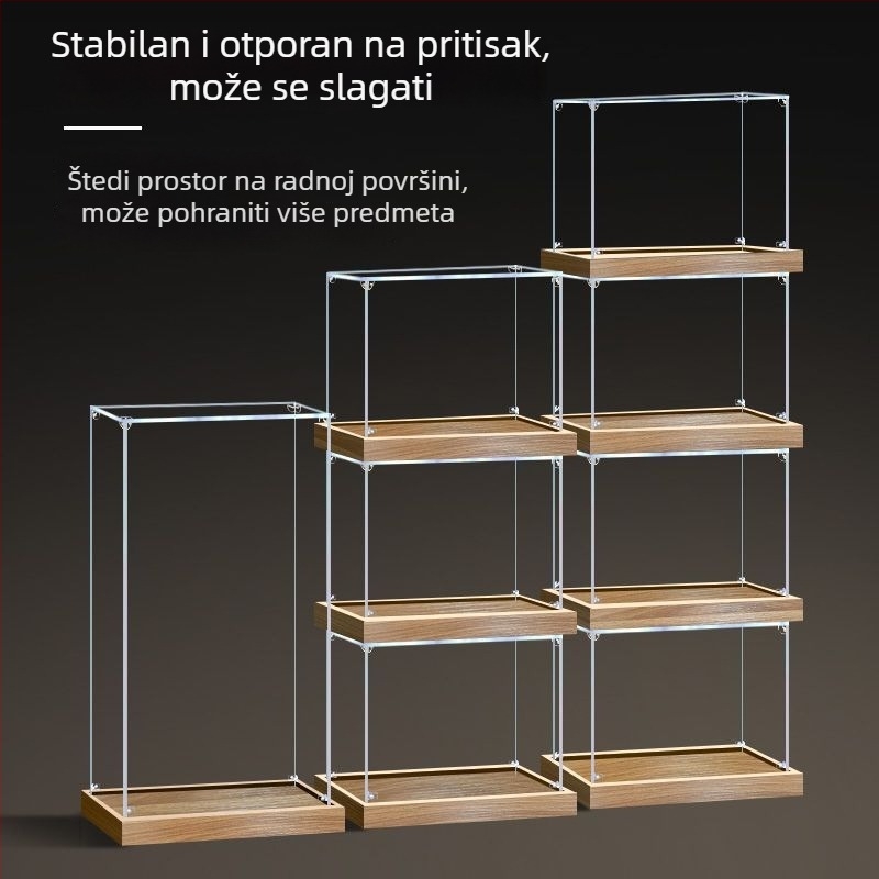 Kutija za izlaganje Gundam modela s drvenim dnom, prozirno akrilno kućište za modele i građevinske blokove