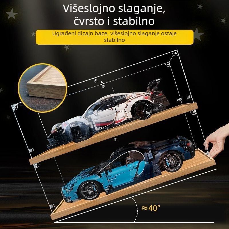 Kutija za izlaganje Gundam modela s drvenim dnom, prozirno akrilno kućište za modele i građevinske blokove