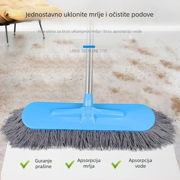 Ploški mop s produženom ručkom i pamučnim vlaknom, kućna upotreba, pogodna za drvene podove i pločice, suho i mokro čišćenje, uklanjanje prašine