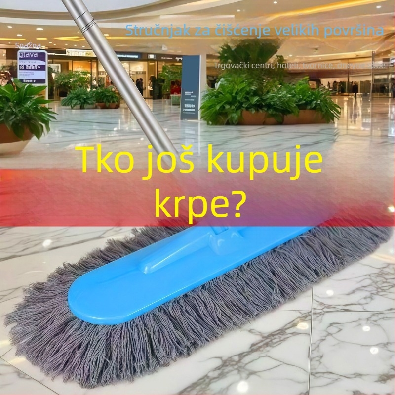 Ploški mop s produženom ručkom i pamučnim vlaknom, kućna upotreba, pogodna za drvene podove i pločice, suho i mokro čišćenje, uklanjanje prašine