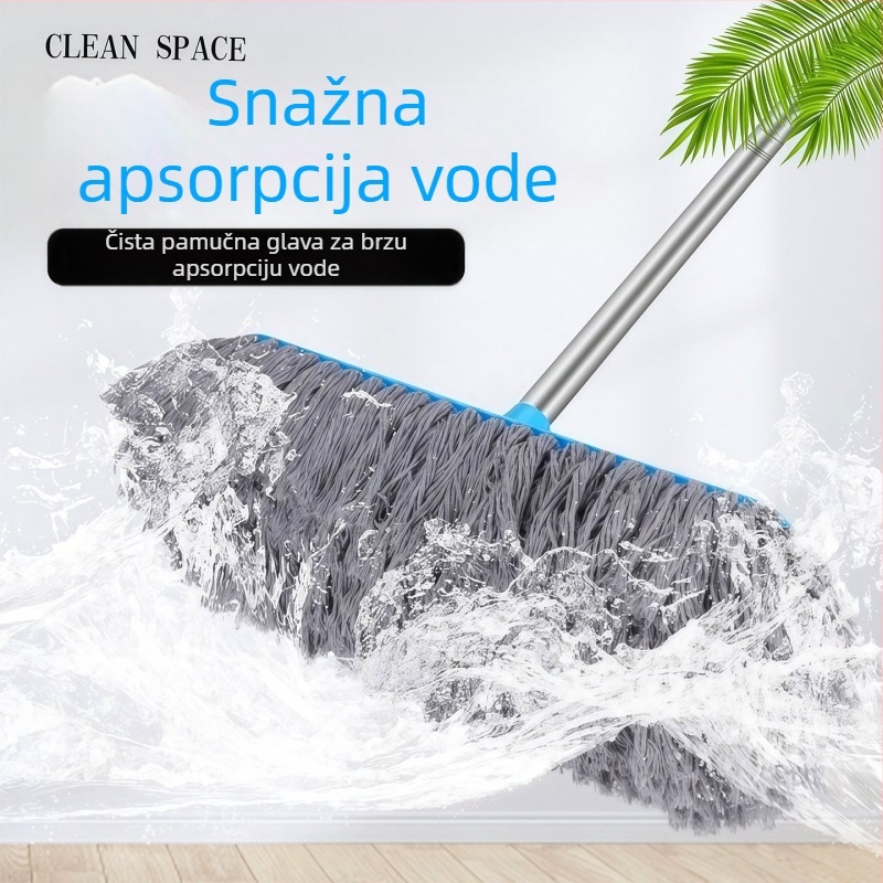Ploški mop s produženom ručkom i pamučnim vlaknom, kućna upotreba, pogodna za drvene podove i pločice, suho i mokro čišćenje, uklanjanje prašine