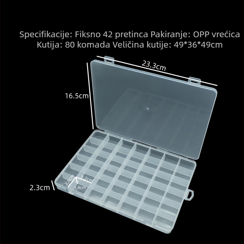 Prozirna PP plastična kutija sa 42 pretinca za dijelove, ribolovnu opremu, perle, DIY nakit i igračke