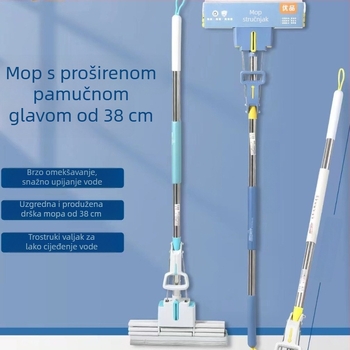 Mop od spužve s čvrstim 28‑štapičnim držakom i glavom od pamuka ljepilom, za kućnu upotrebu, bez ruku, valjkasti stiskač, upijanje vode
