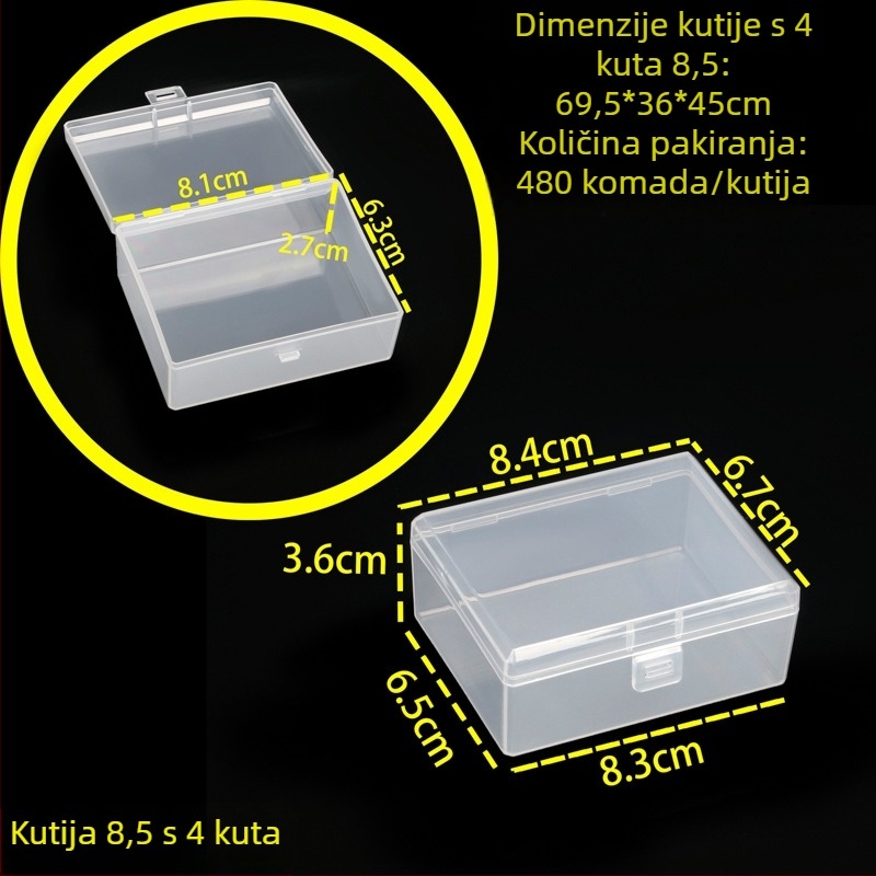 Prozirna pravokutna kutija za pohranu, 8,5 cm, za male dijelove, perle, nakit i dodatke za alate