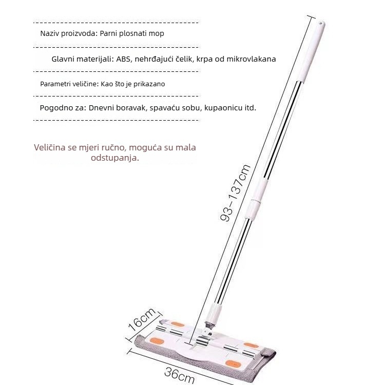Veliki ravni mop s zamjenjivom mikrovlaknastom krpom, klips tip, čvrst.