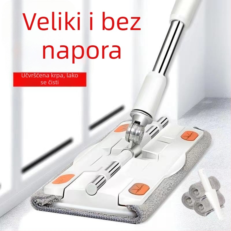 Veliki ravni mop s zamjenjivom mikrovlaknastom krpom, klips tip, čvrst.
