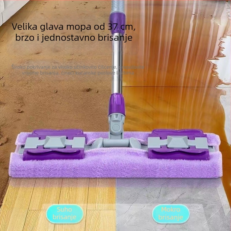 Veliki plosnati mop za kućnu upotrebu, bez pranja ruku, s klipom za zamjensku krpu za mokro i suho čišćenje dnevnog boravka