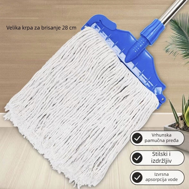 Kućni pamučni mop s klipsom za učvršćivanje, odvojiv i periv, klasičan pamučni mop s glavom od 28 cm