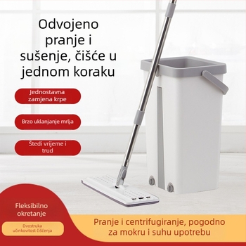 Bezdotna plosnata mop s posudom, mikrovlaknena glava i nehrđajući čelični držač za kućno čišćenje
